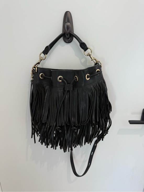 Rebecca Minkoff Handbags - Rebecca Minkoff Black Leather Fringe Bucket Bag with Gold Hardware
